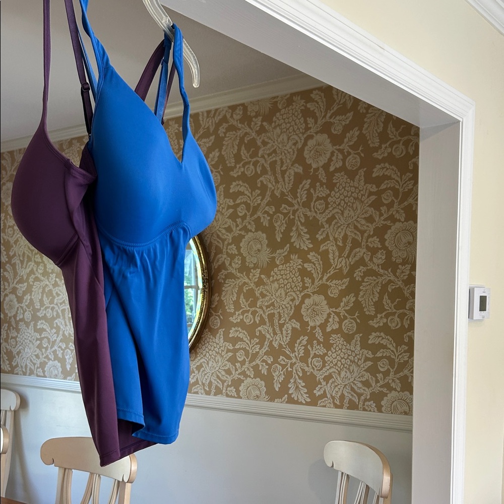 Blue and Plum Women's Tankini Tops - Rhonda Shear.  .  Camisole with bra.